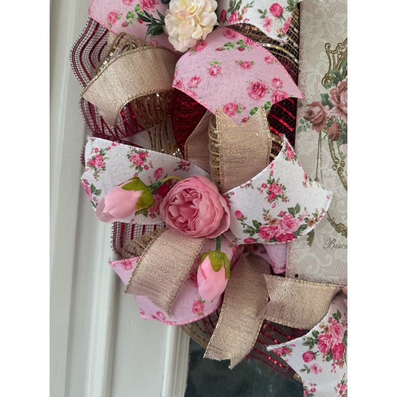 Victorian Style Vintage Bunny Rabbit Mesh Ribbon Spring Wreath, Door Hanger xxx - Picture 3 of 8
